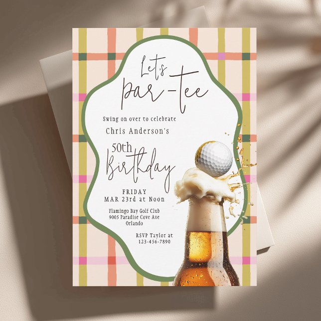 Let's Par-Tee Retro Plaid Whimsical Birthday Invitation (Available in both printed and instant download digital formats.)