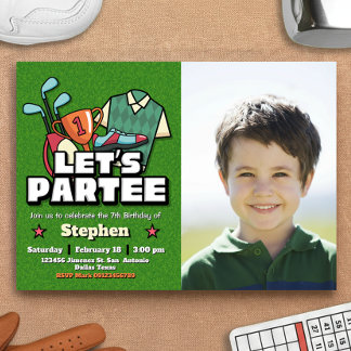 Lets Partee - Golf Birthday with Photo Landscape Invitation