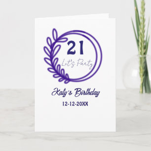 LETS PARTY 21ST birthday name PURPLE FLORAL CIRCLE Card