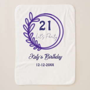 LETS PARTY 21ST birthday name PURPLE FLORAL CIRCLE Sherpa Blanket