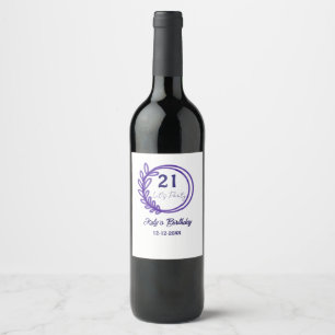 LETS PARTY 21ST birthday name PURPLE FLORAL CIRCLE Wine Label