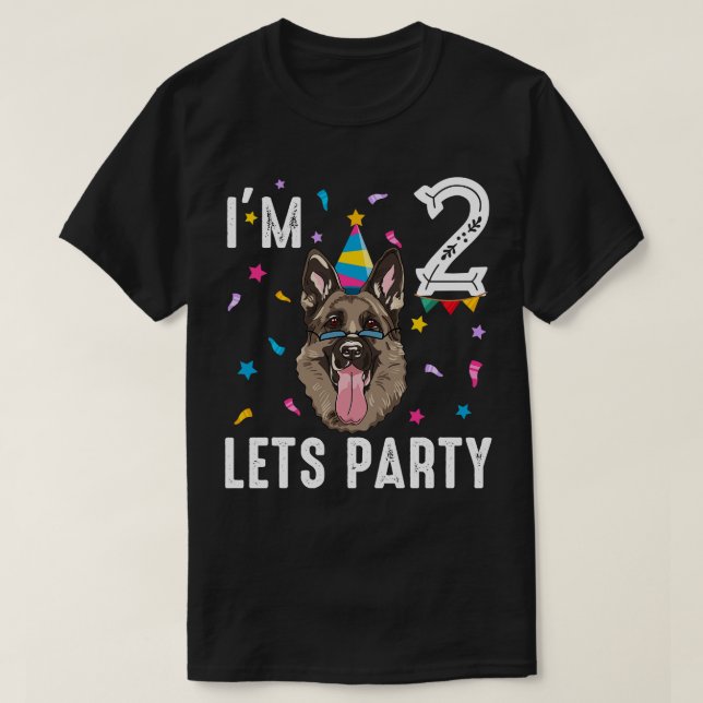 Lets Party 2Nd Birthday With German Shepherd T-Shirt (Design Front)