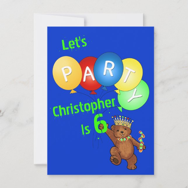 Let's Party 6th Birthday Bear Prince Invitation (Front)