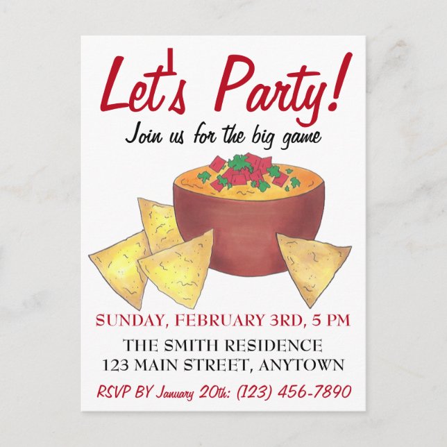 Let's Party! Big Football Game Nacho Chips Invitation Postcard (Front)