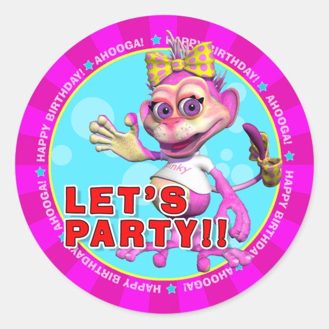 LET'S PARTY!! Birthday Stickers with Pinky (Front)