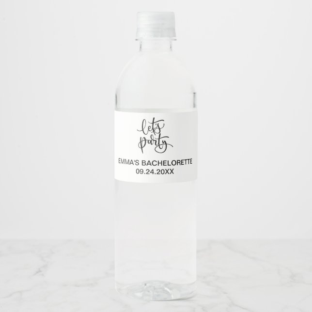 Let's Party Black Calligraphy Water Label (Front)
