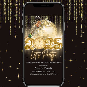 Lets Party Black Gold New Year Eve 2025 Invitation
