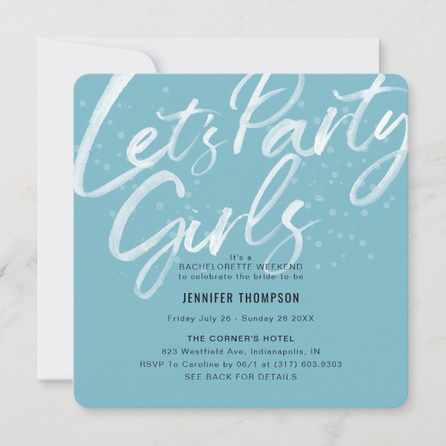Let's Party Blue Bachelorette Party Invitation (Front)