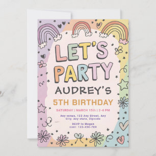 Let's Party Boho Rainbow Colourful Retro Invitation