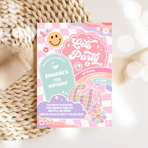 Lets Party Cloud Rainbow Disco Birthday Invitation