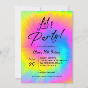 Let's Party  Colorful Tie Dye birthday  Invitation
