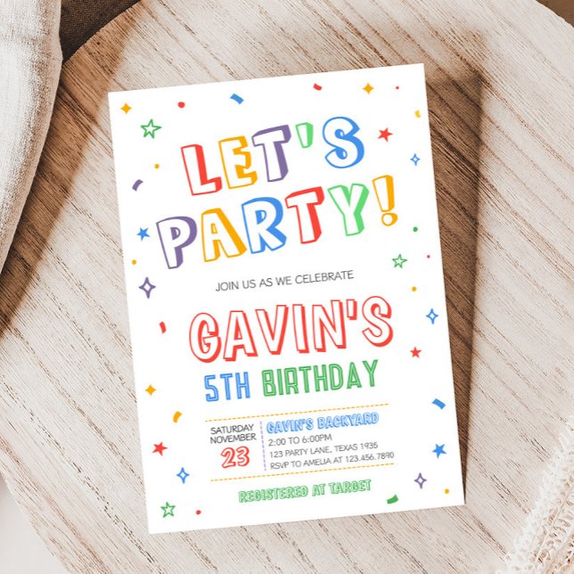 Let's Party Colourful Birthday Party Invitation (Let's Party Birthday Party Invitation)