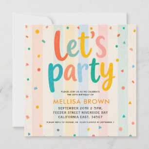  lets party colourful rainbow birthday invitatioin invitation