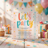 lets party colourful rainbow birthday invitatioin