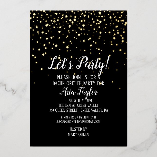 Let's Party Confetti on Black Bachelorette Gold (Front)