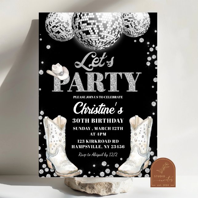 Let's Party disco ball boots Birthday Party Invitation (Creator Uploaded)