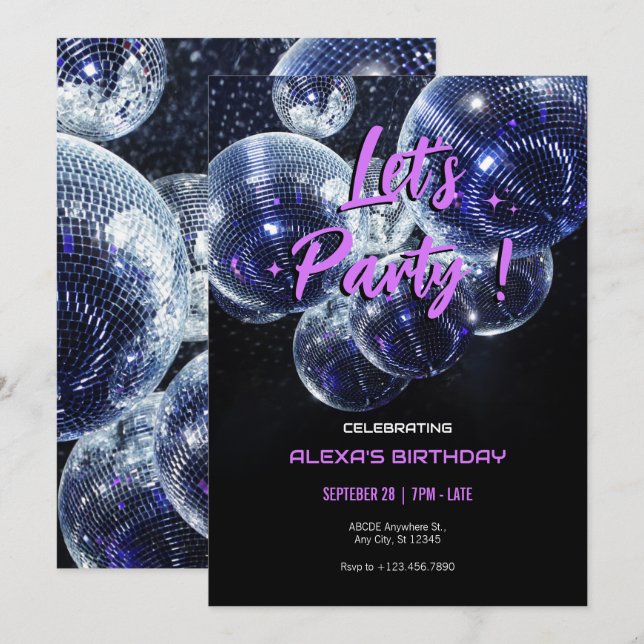 Let's Party disco ball  Invitation (Front/Back)