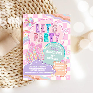 LET'S PARTY Disco Rainbow Birthday Invitation