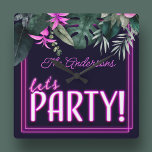 Let's Party Electric Pink Neon Tropical Birthday Square Wall Clock<br><div class="desc">Let's Party Electric Pink Neon Tropical Birthday design. Personalize with your name.

Original and unique design by Golden Bloom Home.</div>
