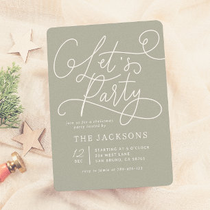 Let's Party   Elegant Script Sage Green Christmas Invitation