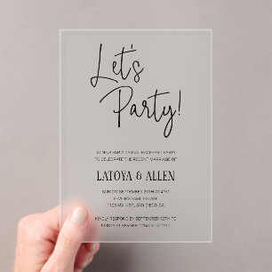 Let's Party Elopement Casual Wedding Reception Acrylic Invitations