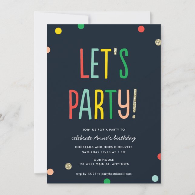 Let's Party! Faux Gold Confetti | Party Invitation (Front)