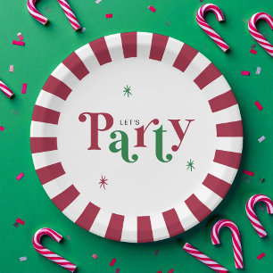 Let's Party Festive Retro Whimsical Red and Green Paper Plate