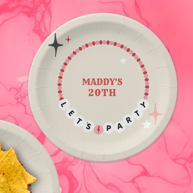 Let's Party Friendship Bracelet Red Pink Birthday Paper Plate (Creator Uploaded)