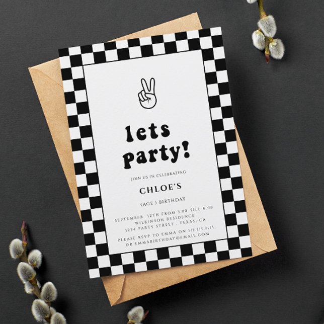 lets party fun chequered birthday invitation (Creator Uploaded)
