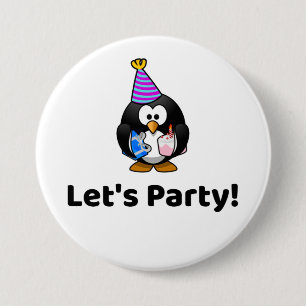 Let's Party! Funny Birthday Penguin Button