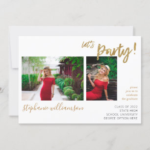 Let's Party - Gold 2 Photo Graduation Party Invitation
