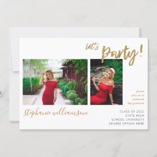 Let's Party - Gold 2 Photo Graduation Party Invitation