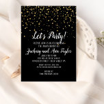 Let's Party Gold Confetti on Black Anniversary Invitation<br><div class="desc">This Let's Party Confetti on Black Anniversary Party invitation is perfect for a classy wedding anniversary celebration. The design features a black background with elegant faux gold confetti and simple white calligraphy.</div>