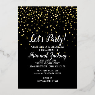 Let's Party Gold Confetti on Black Engagement Gold