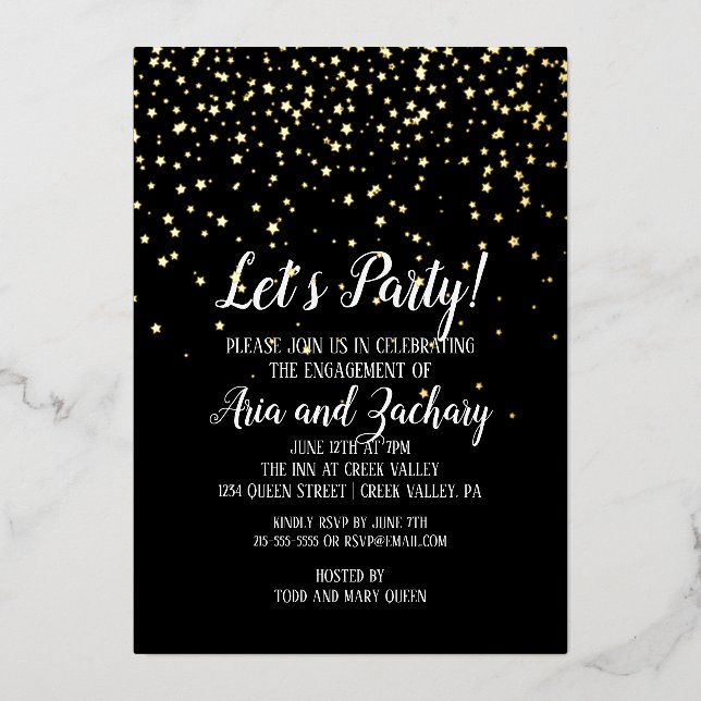 Let's Party Gold Confetti on Black Engagement Gold (Front)