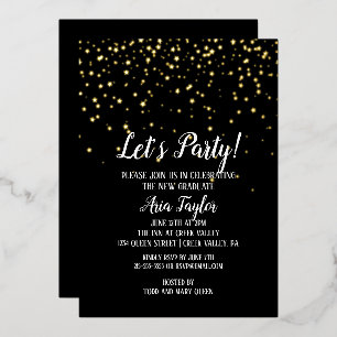 Let's Party Gold Confetti on Black Graduation Gold