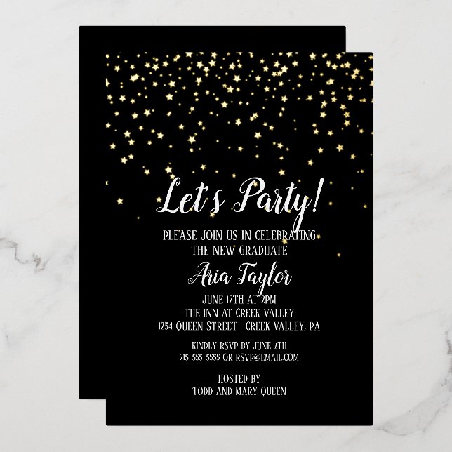 Let's Party Gold Confetti on Black Graduation Gold (Front/Back)