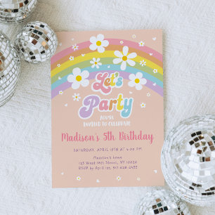 Let's Party Groovy Daisy Rainbow Birthday Invitation