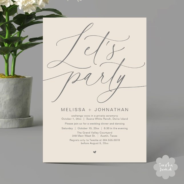 Let's Party Happily Ever After Wedding Dinner Invitation (Let's Party Happily Ever After Romantic Modern Wedding Dinner Invitation Card PDF Cream Grey)