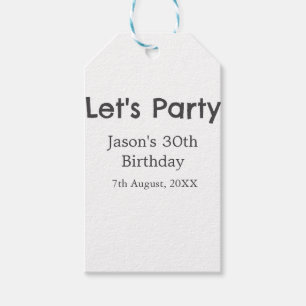 Let's party happy 30th birthday simple grey name gift tags