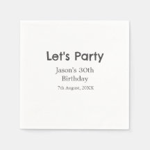 Let's party happy 30th birthday simple grey name