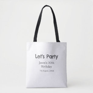 Let's party happy 30th birthday simple grey name tote bag