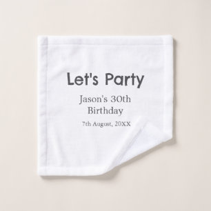 Let's party happy 30th birthday simple grey name wash cloth