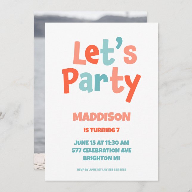 Let's Party Kids Birthday Party Invitation (Front/Back)