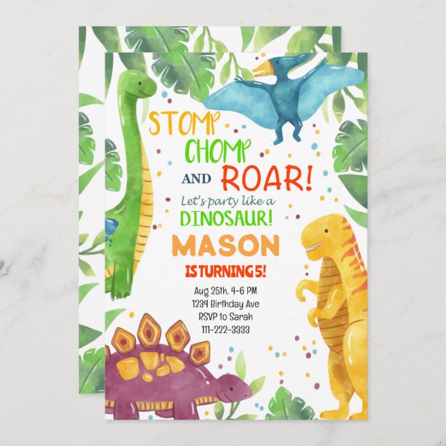 Let's Party Like A Dinosaur Birthday Invitation (Front/Back)