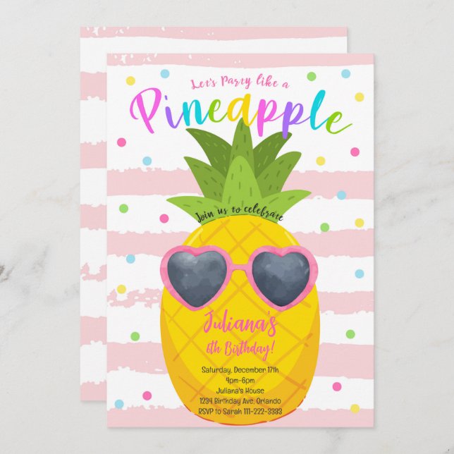 Let's Party Like a Pineapple Birthday Invitation (Front/Back)