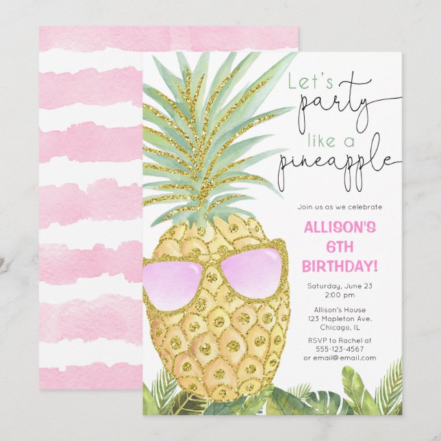 Let's Party like a pineapple girl birthday party Invitation (Front/Back)