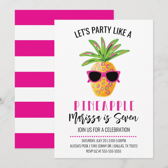 Let's Party like a pineapple girl birthday party  Invitation (Front/Back)
