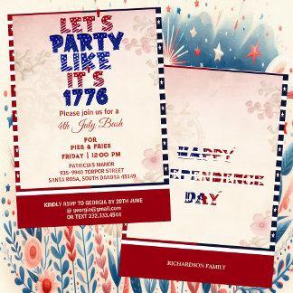 Let's Party Like It's 1776 Shabby Chic 4th July Invitation