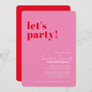 LET'S PARTY modern minimal birthday red pink Invitation